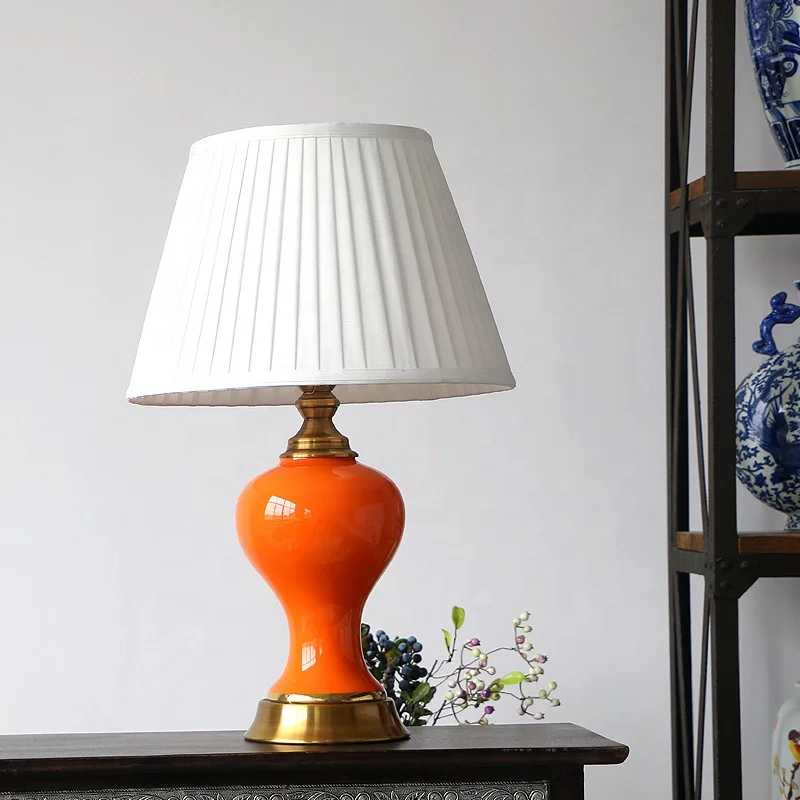 
Jingdezhen design table lamp for bedside classic ceramic table light with yellow orange for decor in living room E27 holder 