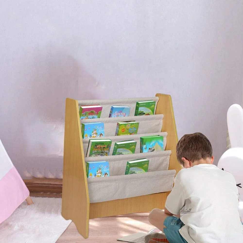 Eco Friendly Cloth Wooden Kid Children Storage Bookcase Bookshelf, 5 tier Wooden Book Shelf Organizer for Kids