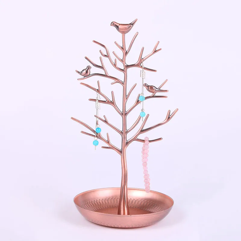 Женские стеллажи для хранения, домашний декор, оптовая продажа, органайзер из сплава для сережек, ожерелий, стеллаж для украшений с птицами, деревом