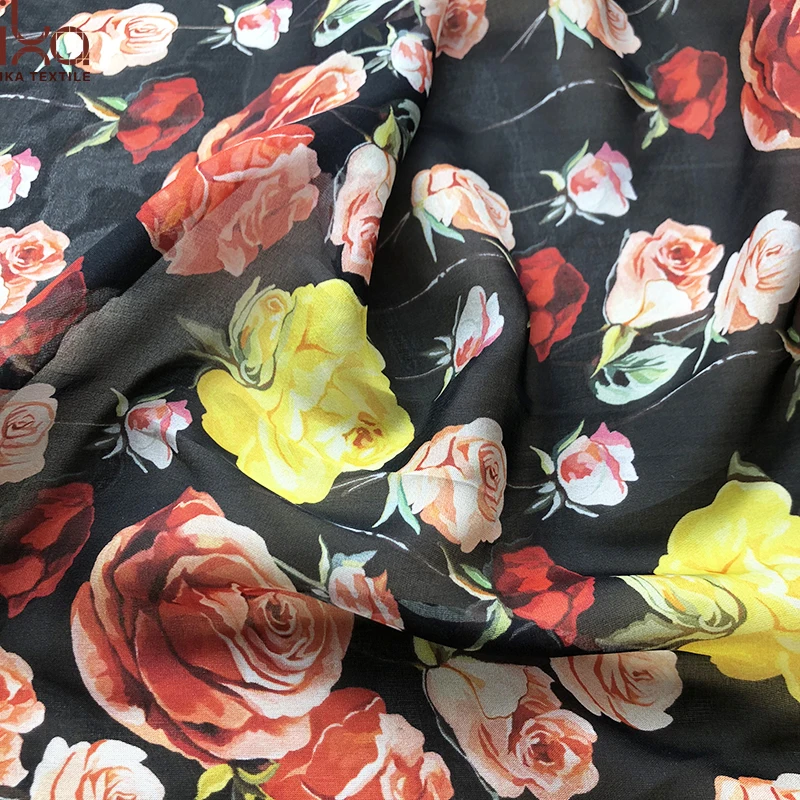 Шифоновая ткань для платья с цифровым цветочным принтом из 100 шелка