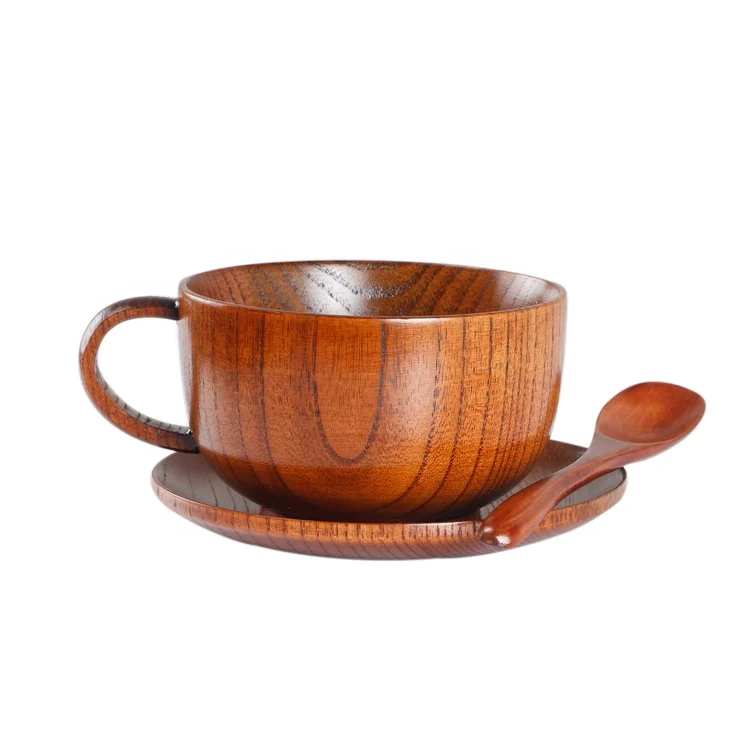 Classic Jujube Wood Handcraft  Tea Cup Japanese Baby Bowl 300 ml Coffee Mug with Handle