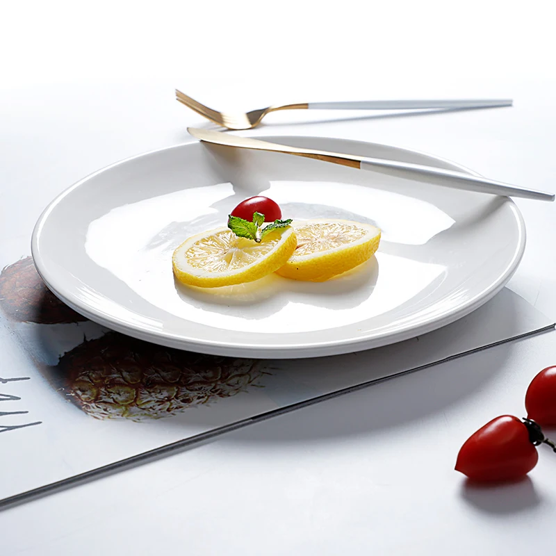 Ресторан Стейк 10 дюймов белый купе пластины, ресторан, недорогой ноутбук с процессором In Стоковая белая пустыни пластина/