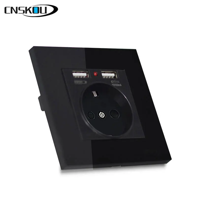 CNSKOU 2019 Hot Sell Black Color EU Standard  With 2 Ports USB Outlet Wall Socket