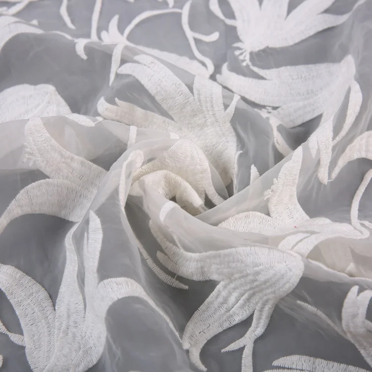 HA-12728 China supplier nylon cotton cheap embroidered organza fabric white for clothes