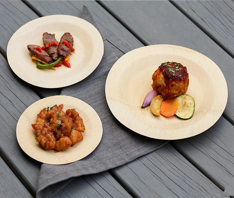New Hot Sell Natural Disposable 7 inch Round Bamboo Dinner Plates