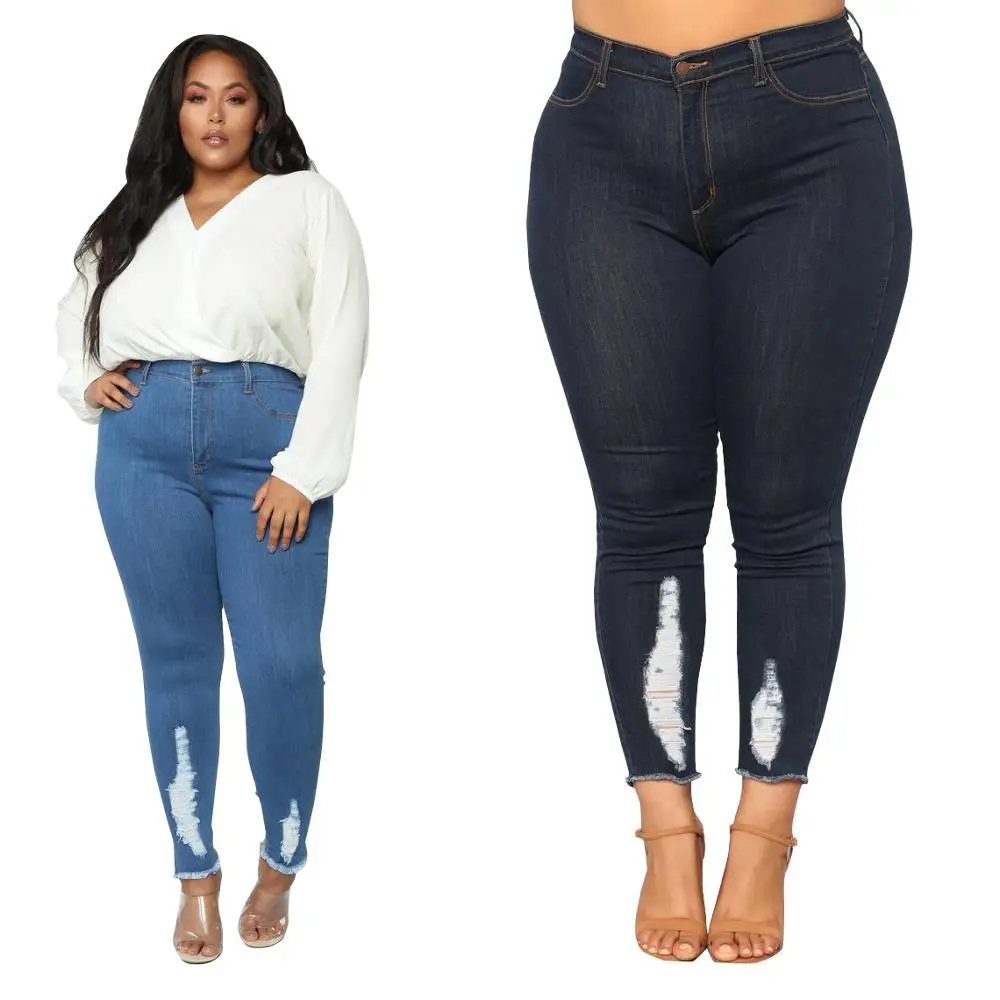 Wholesale quality high rise denim plus size jeans for womens
