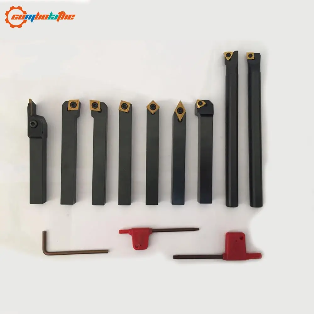 9pcs Indexable Carbide Turning Tools Set 12x12mm Lathe Cutter Inserts with Holder for Mini