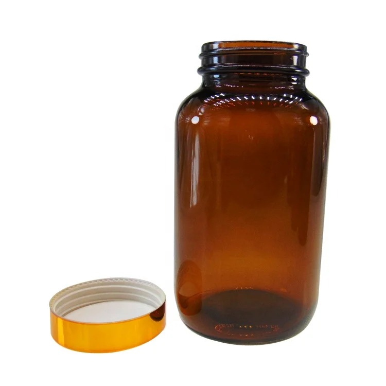 Custom 250ml Amber Tablet Packer Glass Bottle with Metal Lid for Tooth Powder