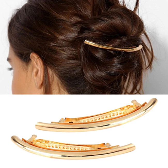 Creative Simple Design Golden Plated Alloy Hair Clips Jewelry Barrettes for Women