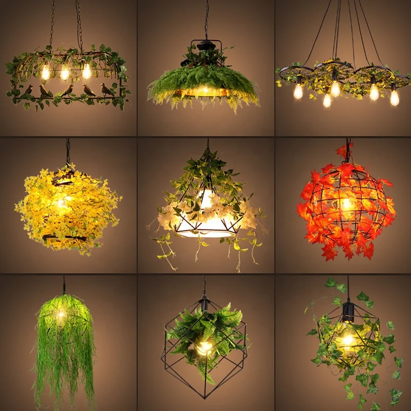 Creative DIY decorative retro iron restaurant bar decor Hanging Chandelier led industrial flower plant Ceiling Pendant light