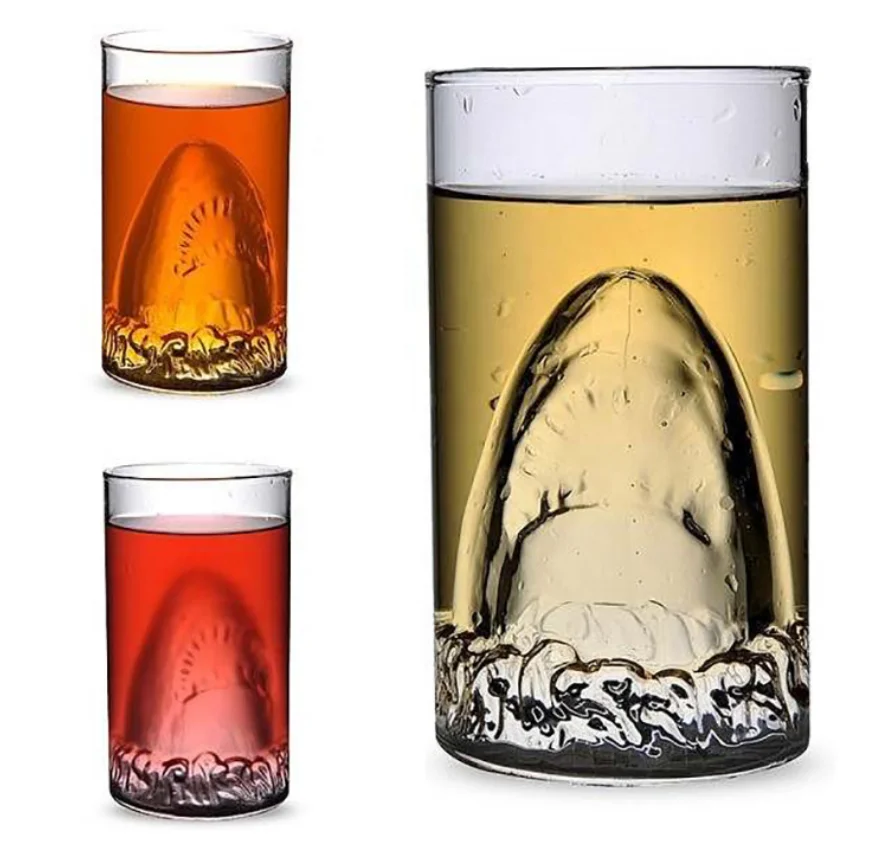 Handmade Double Wall Beer Glass Mug Shark Shape Glass Wine Cup