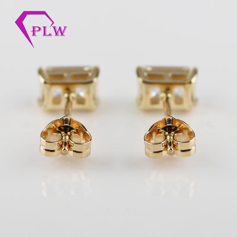 Provence Moissanite Jewelry Pointed Prong Setting 5x7mm 1carat Emerald Cut Moissanite Earrings 18k Yellow Gold
