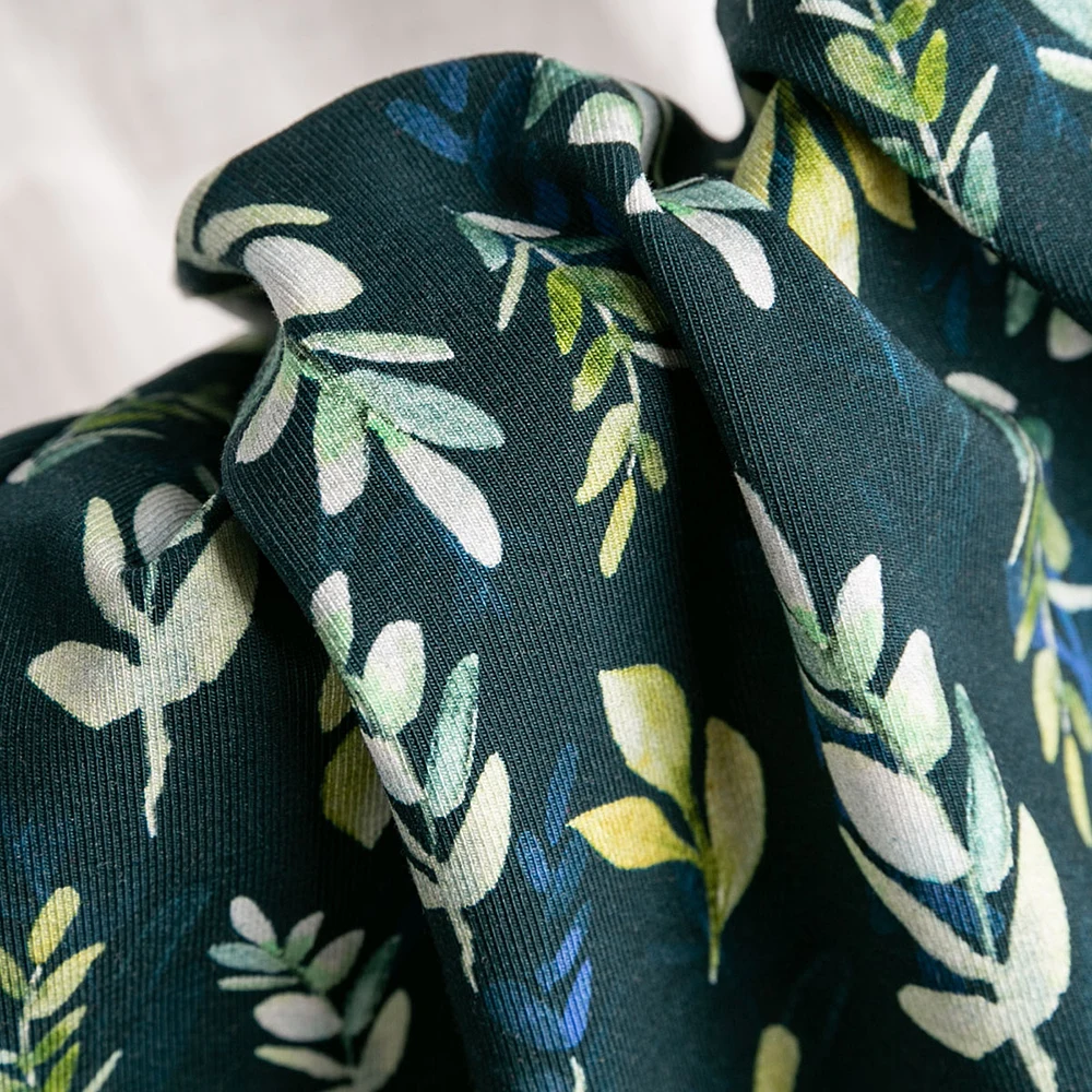 
Hot sale leaf accept custom design printing cotton lycra fabric for dress 