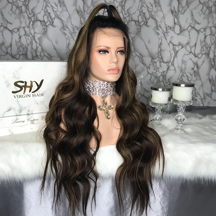 Factory Supplier Raw Indian Hair 180% Density Blonde highlight Lace Front Wig With Baby Hair Human Lace Wig For Black Woman