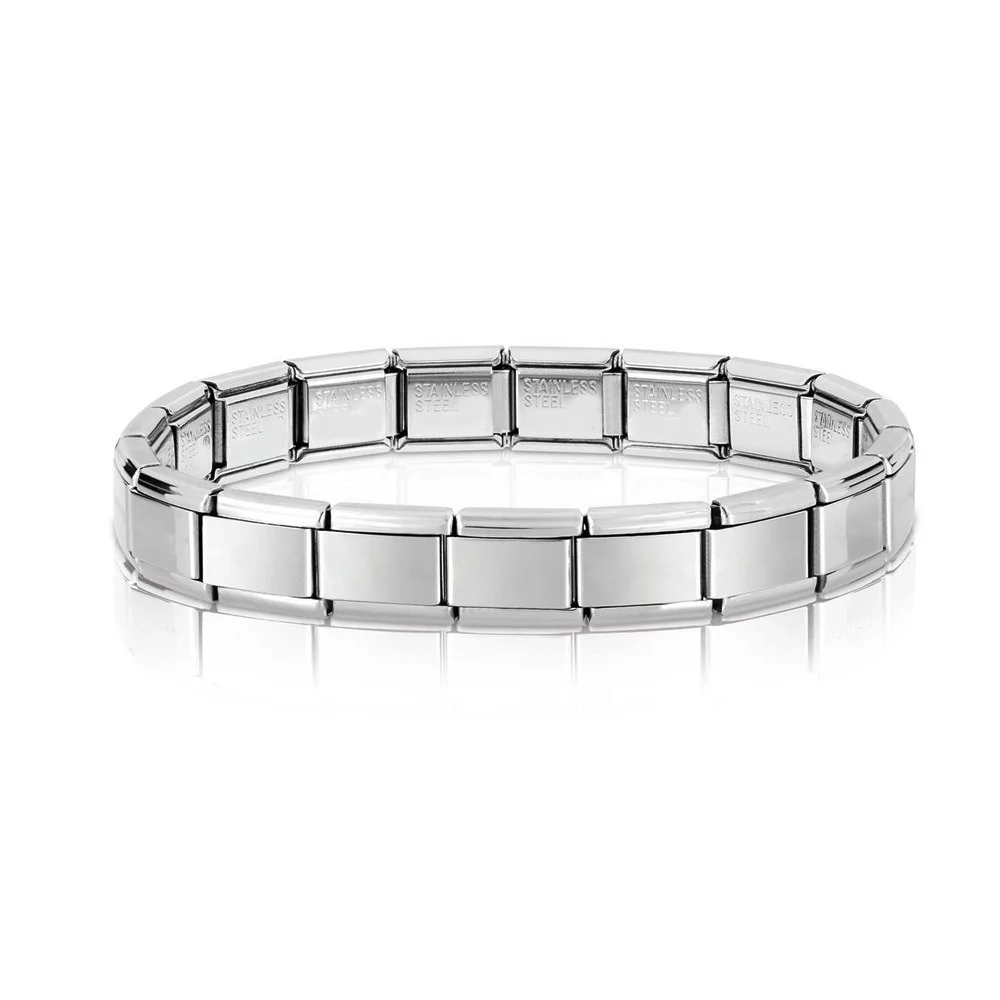Stainless steel women spring adjustable links 9mm classic size 18 links blank Italian Charms Starter Bracelet