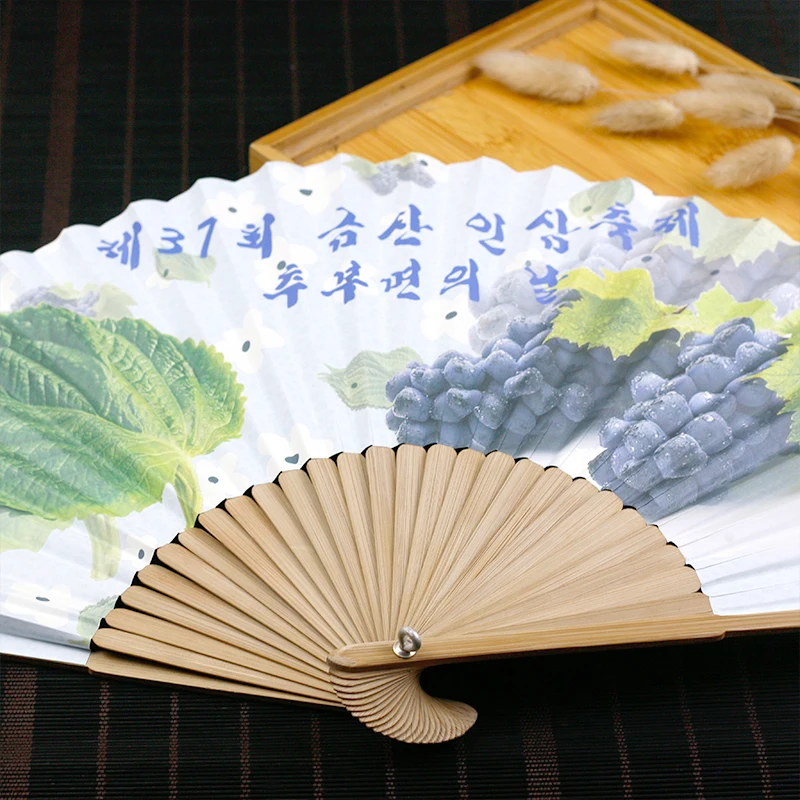Customized Korea Hand fan 2 sides paper hand fan Bamboo Hand Fan with paper cover
