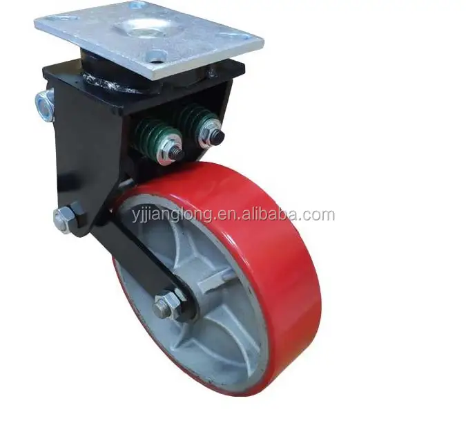 6x3 Inch PU spring loaded shock absorber caster wheels