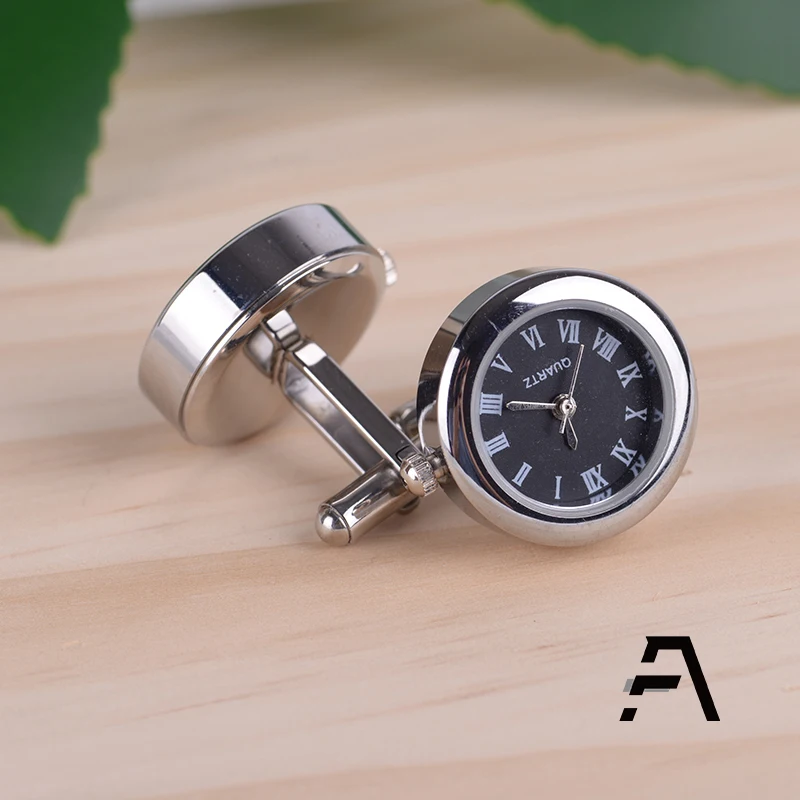 Stainless Steel Circular Glass Watch Cufflinks