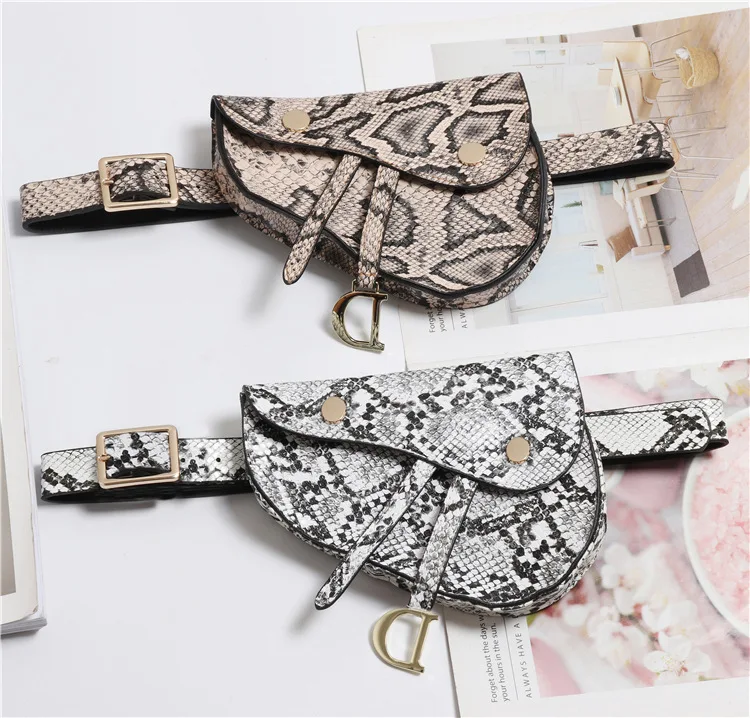 
Women Waist Pack Fanny Pack Pu Leather Belt bag Fashion Snake Skin Waist Belt High quality leather waist bag 2019 