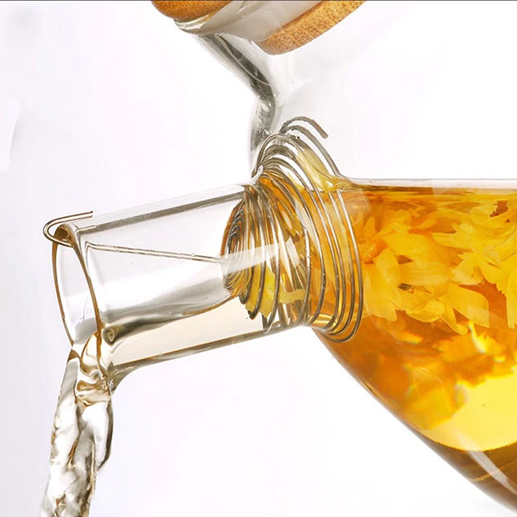 
1000ML Glass Teapot 33oz with Bamboo Lid and Stainless Steel Filter 