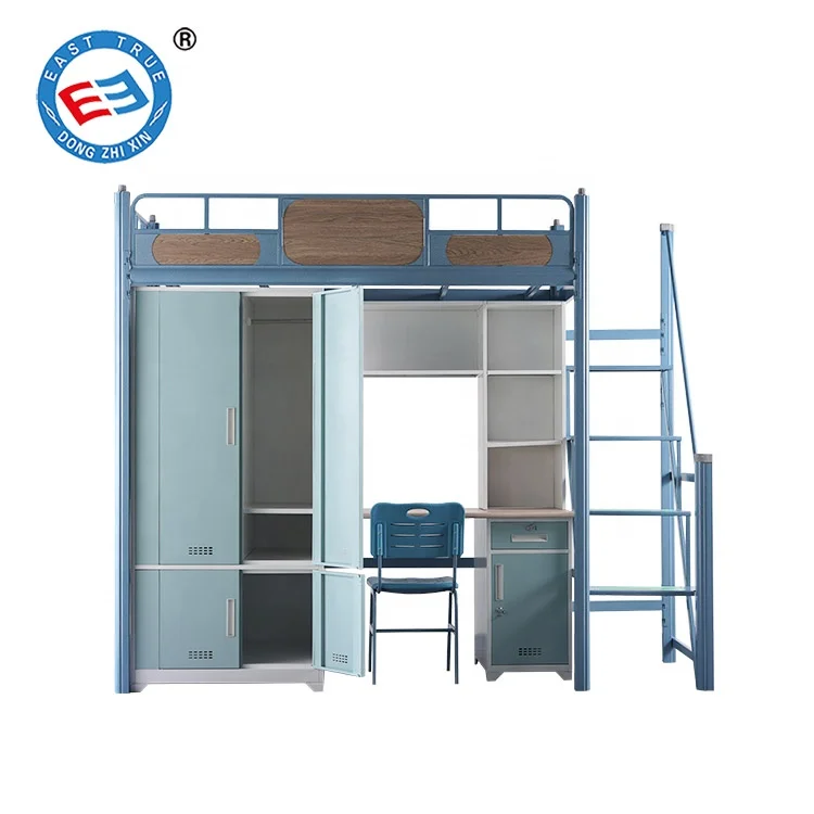 school furniture Metal frame bunk bed with table and  wardrobe/ metal bunk  dormitory bed