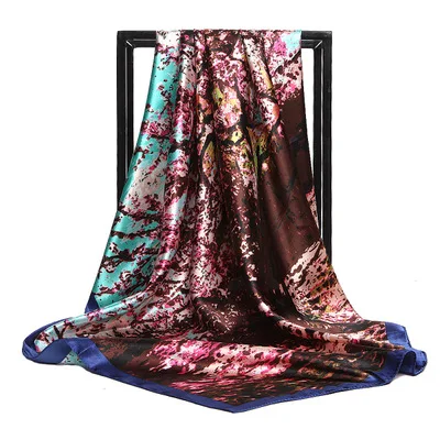 Latest 90X90 square polyester Van Gogh painting twill satin silk ladies neck scarf