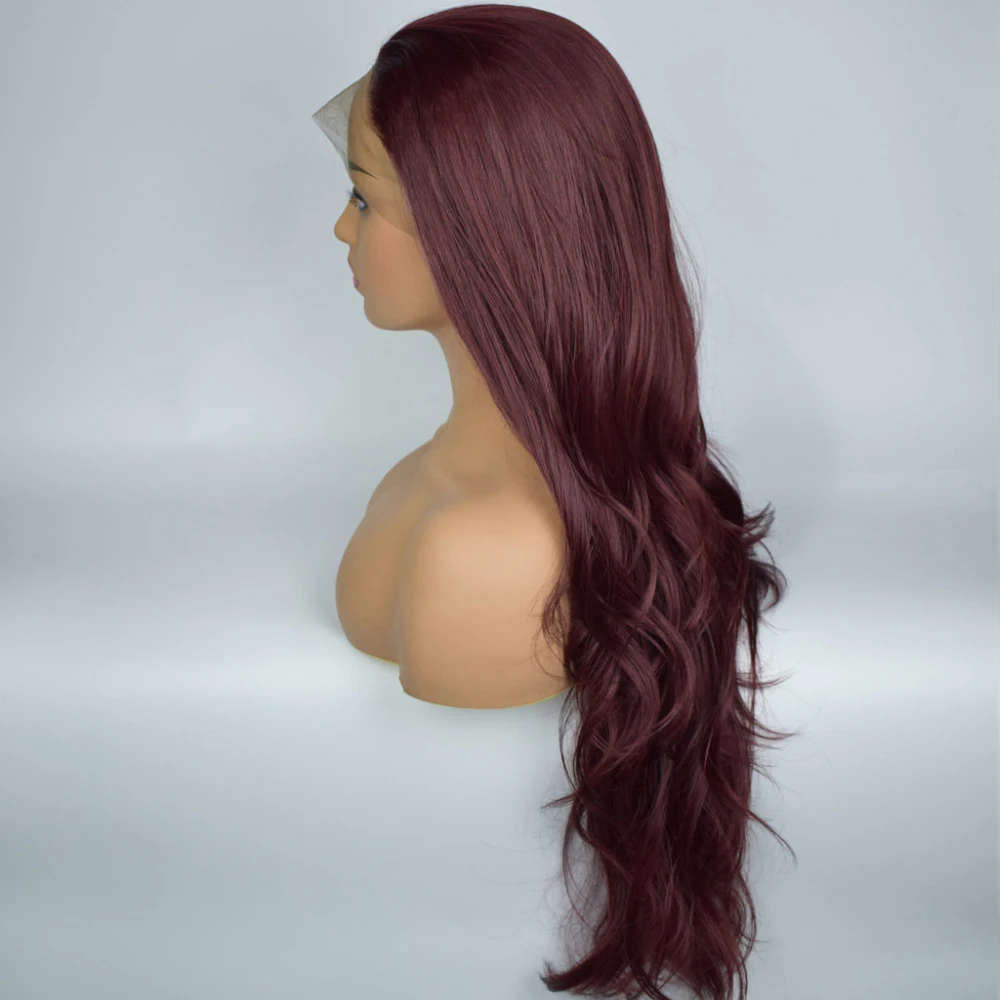 Heat Resistant Fiber Hair Long Wavy Synthetic Wig Chestnut Color Synthetic Lace Front Wigs for Women