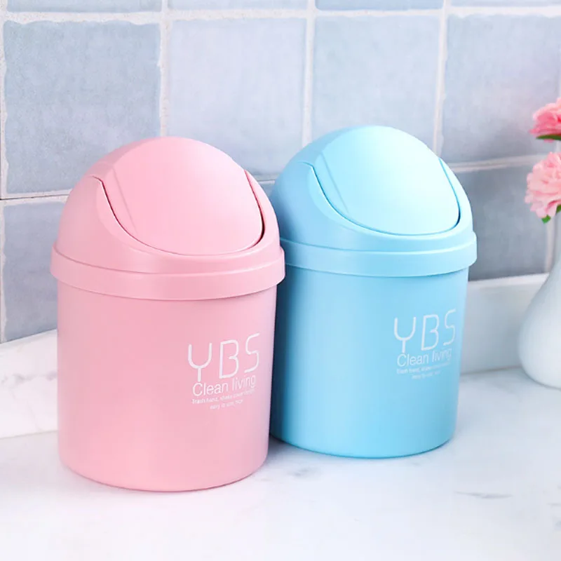 Creative Design Office Plastic Mini Trash Can Rolling Cover Desktop Organizer Car Waste Bin