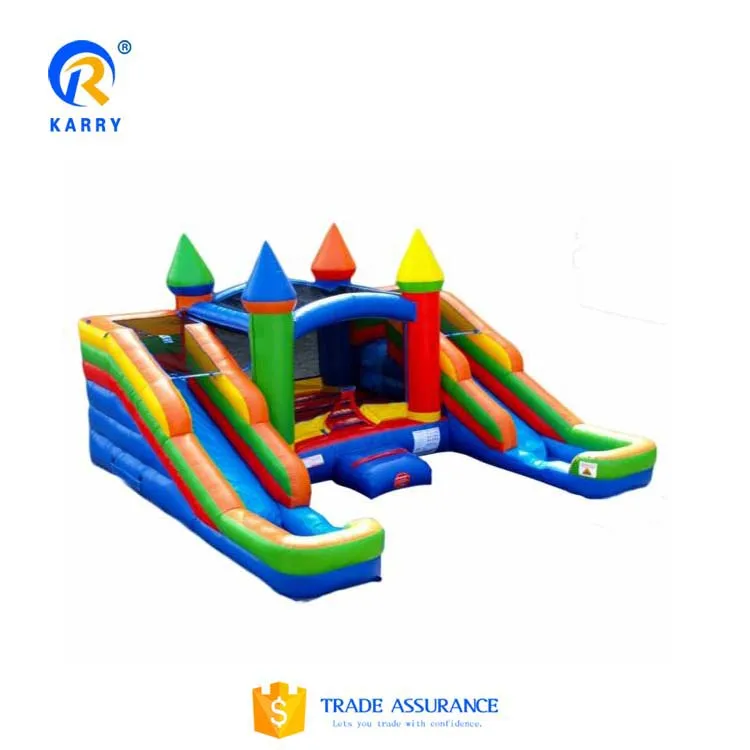 Commercial grade water slide inflatable bounce house with slide bouncy castle Double lane inflatable dry slide with mini castle