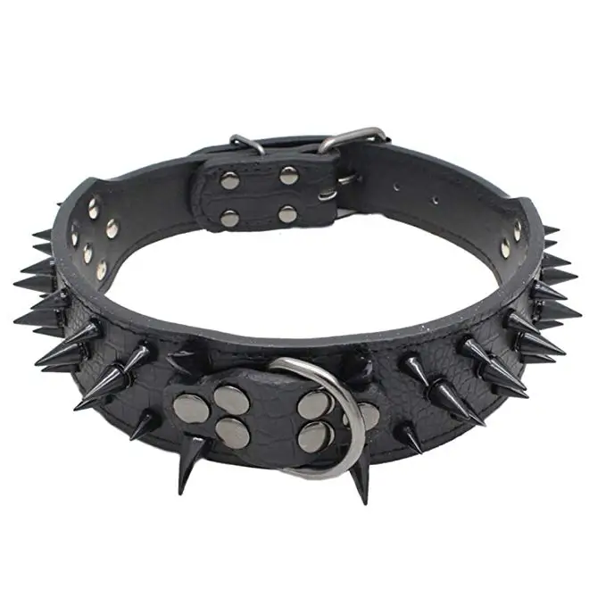 luxury Custom Sharp Spiked Studded Leather Dog Collar Adjustable Durable Pet Training Collars For Large Dog