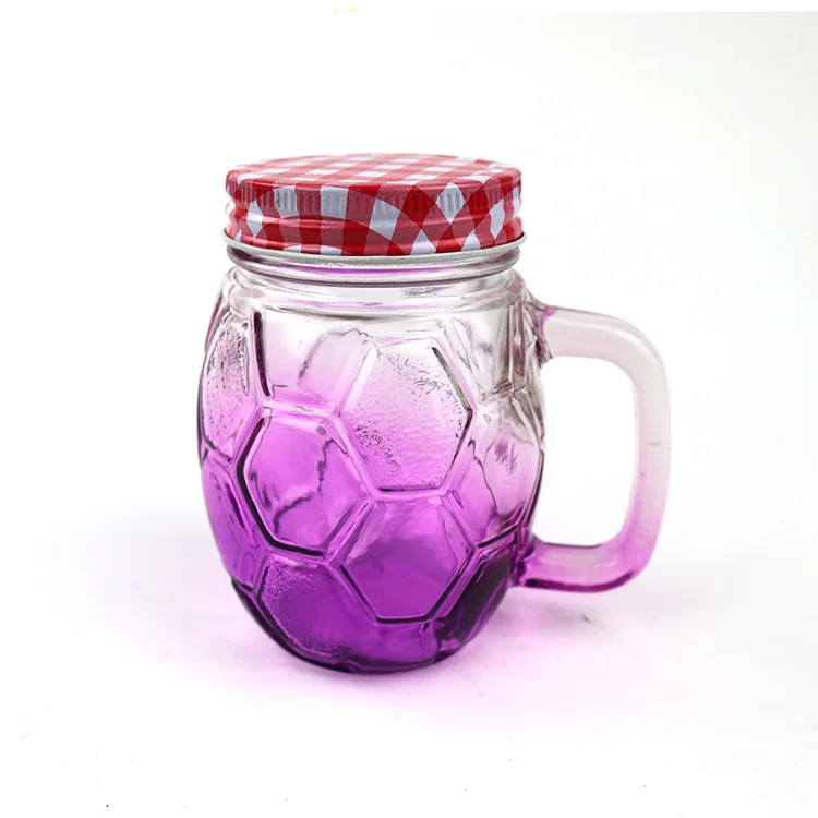 
500ml Football Shape Customization Colour Juice Glass Bottle With Screw Lid With Straw 