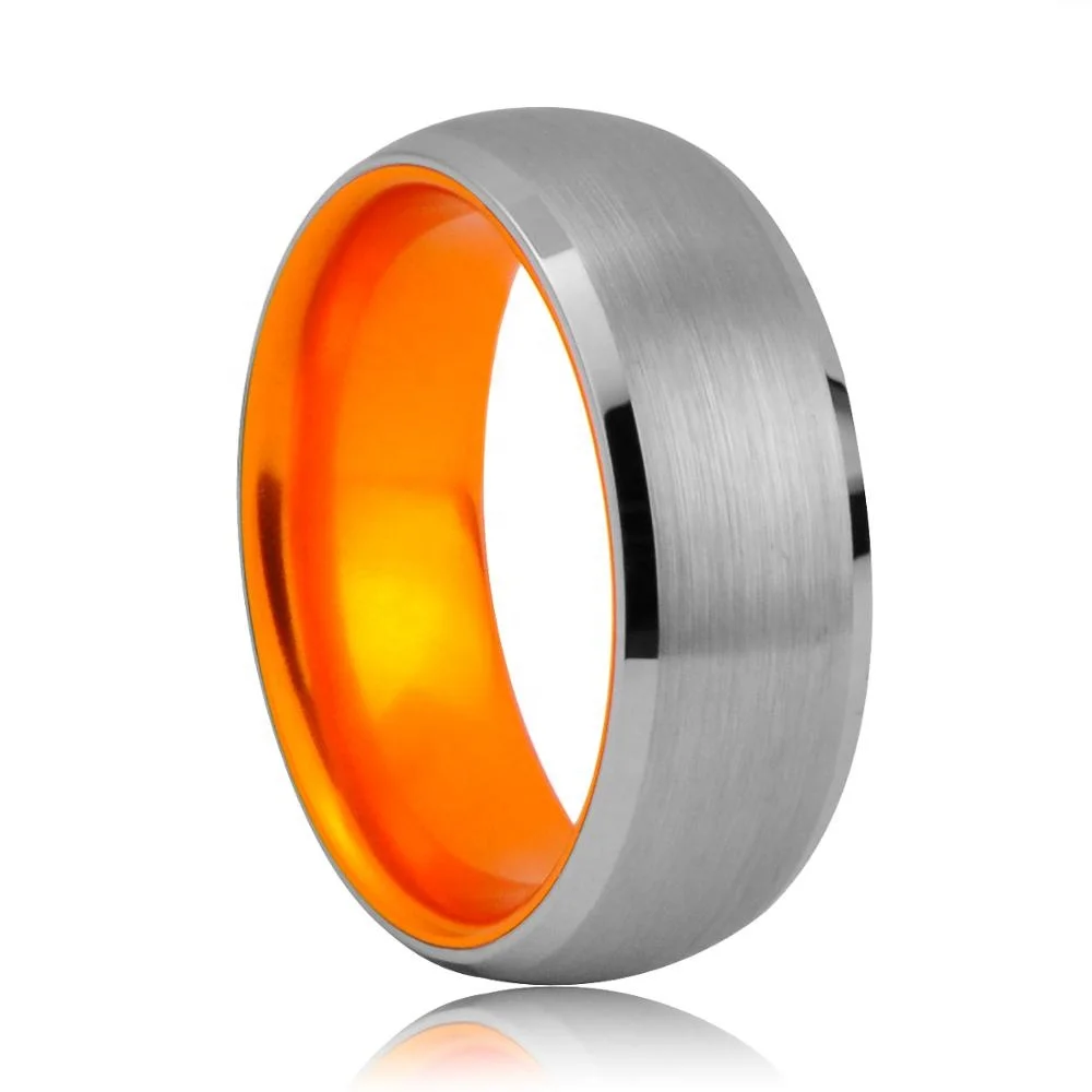 
Dome Brushed Orange Aluminium Tungsten Rings Jewelry 