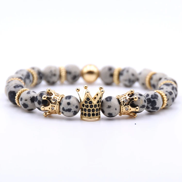 
Fashion Wholesale Natural Lava Gold King Crown Couple Beads Bracelets 