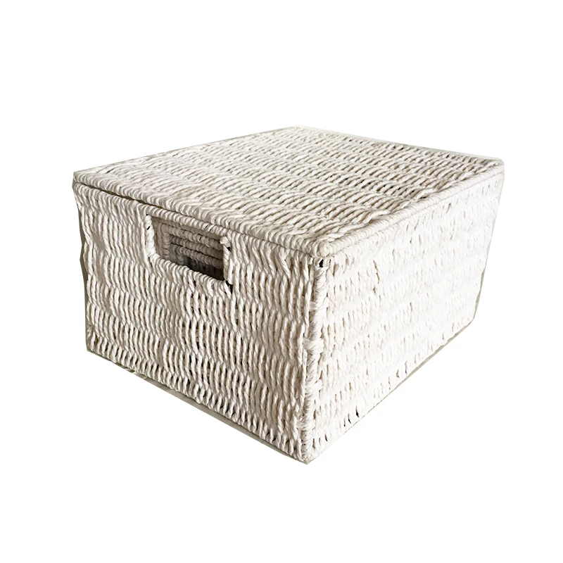 Woven Paper Rope Cube Baskets With Lid Set 4 For Closet Shelves Hamper
