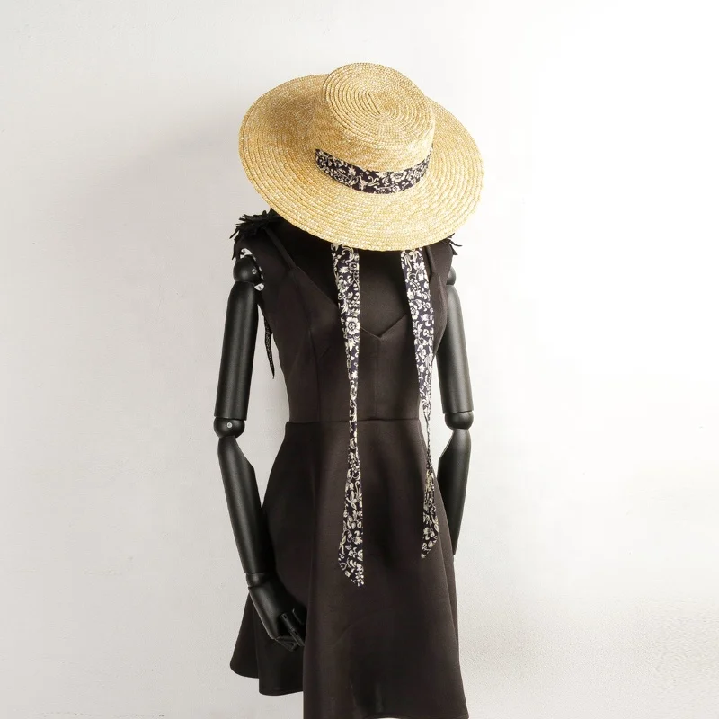
Natural Wheat Straw Sun Hat with Tie Ribbon 