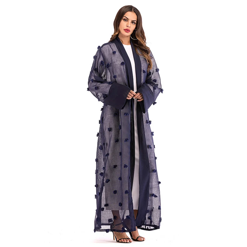 Pop up chic hijab cape style muslim kimono with flowers new model abaya in dubai 2019