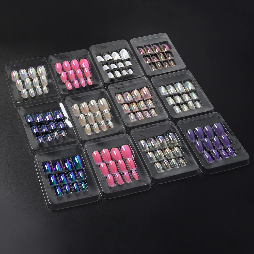 Short Square UV Gel Nail Art Salon Full Cover Acrylic Artificial Mirror Nail Tips