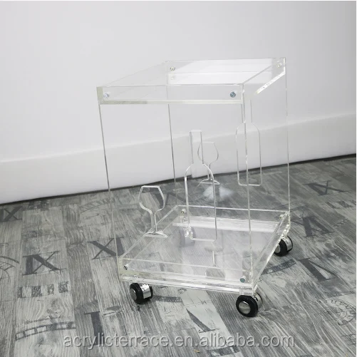 Rolling Acrylic Small Tea Cart/ Occasional/ Side /Sofa /Corner Table On Wheels-Flat Packed