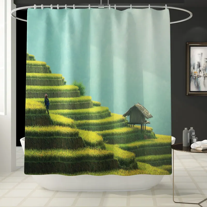 100% Polyester Custom Print Modern  Bathroom Shower Curtain and Sets with Matching Rugs