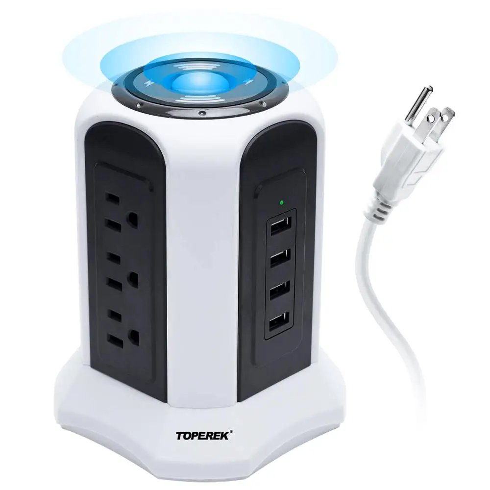 Power Strip with USB,Vertical cube desktop Power Outlets extender with 6 outlets 4 USB suit for Germany, Netherlands, Denmark