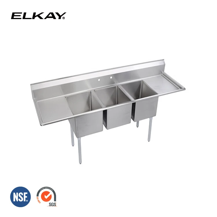 
NSF Stainless steel 3 Compartment Commercial Sink with Drainboard 18 inch 