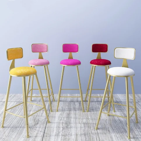 Metal frame velvet seat pad high feet bar stool set, counter height bar stool