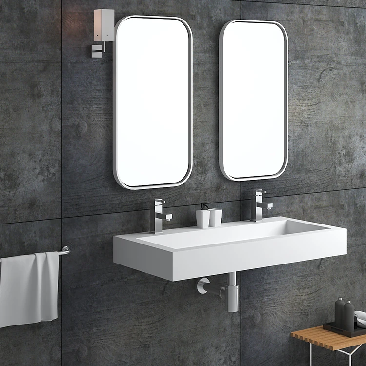 Bs-8436 Wall Hung Rectangle Console Sink Handle Antique Bathroom Artificial Stone  Wall Hung Wash Basin