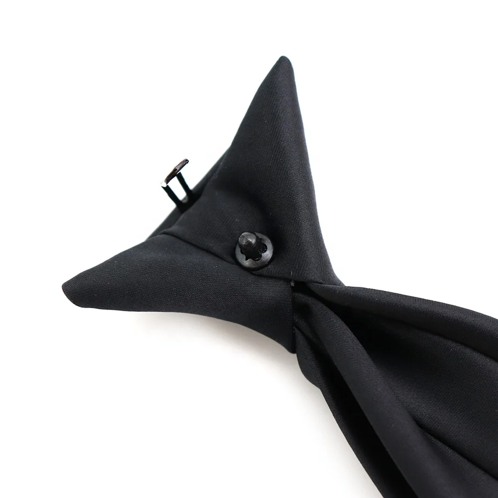 Easy Neck Tie Pretied Formal Polyester Satin Men Police and Security Wholesale Solid Color Tuxedo Black Clip On Ties