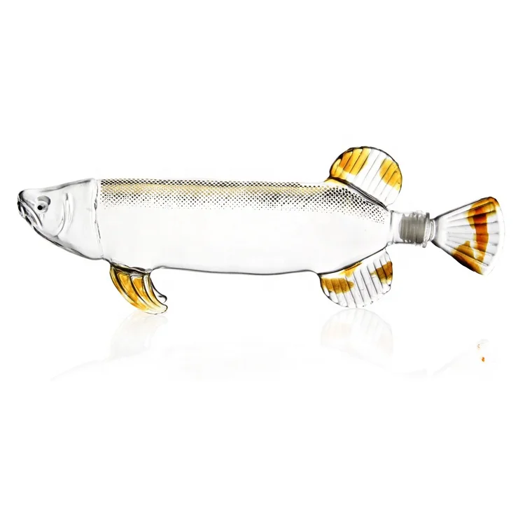 Уникальная резная стеклянная бутылка для вина ликера 1000 мл в форме рыбы
