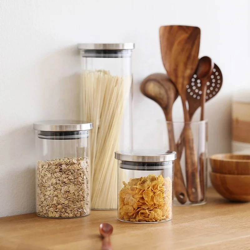 High Quality 450ml Borosil Glass Jar Stainless Steel Lid Eco-Friendly Foldable Food Kitchen School Beverages Boxed Custom Logo