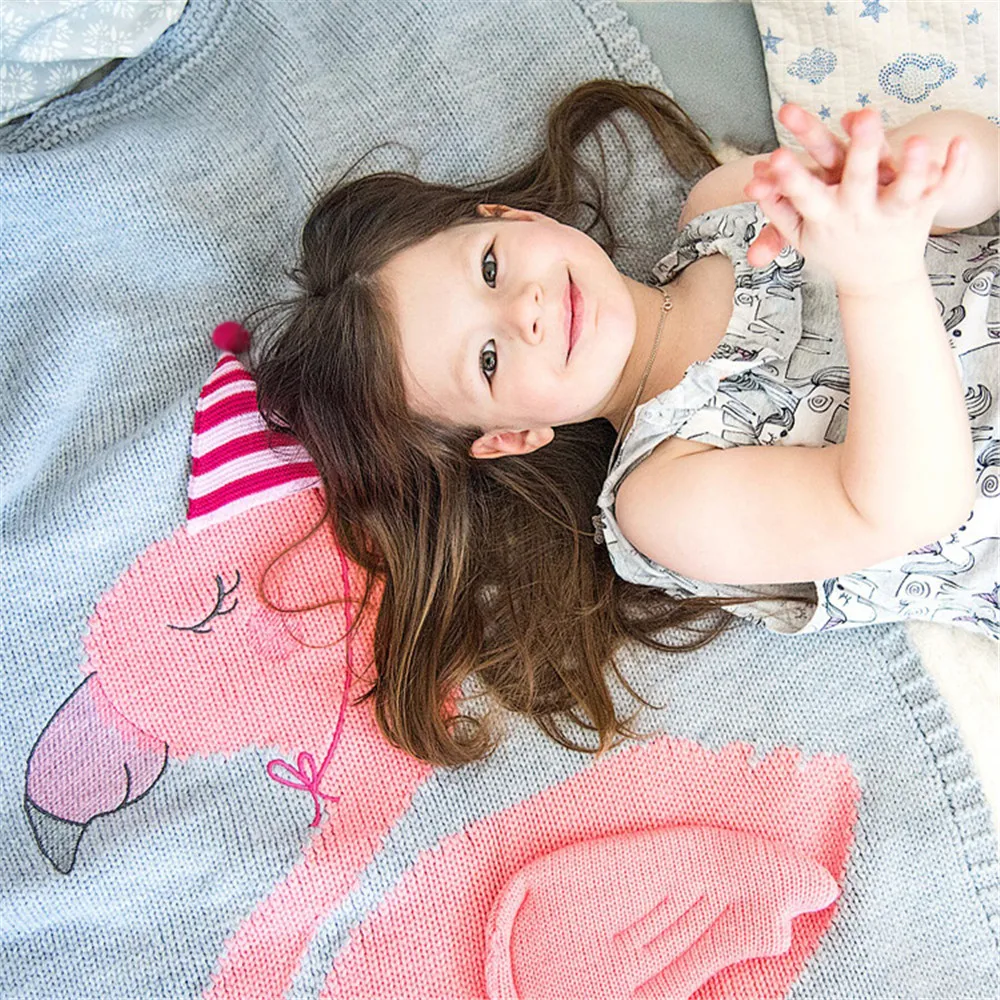 
60cm*120cm INS Innovative Cartoon Pink Flamingo Animal Cute Baby Throw Blankets Sofa Bed Travel Plaids Wool Thread Blanket Child 