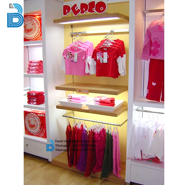 Children clothing shop kids store display fixtures design decoration with metal racks