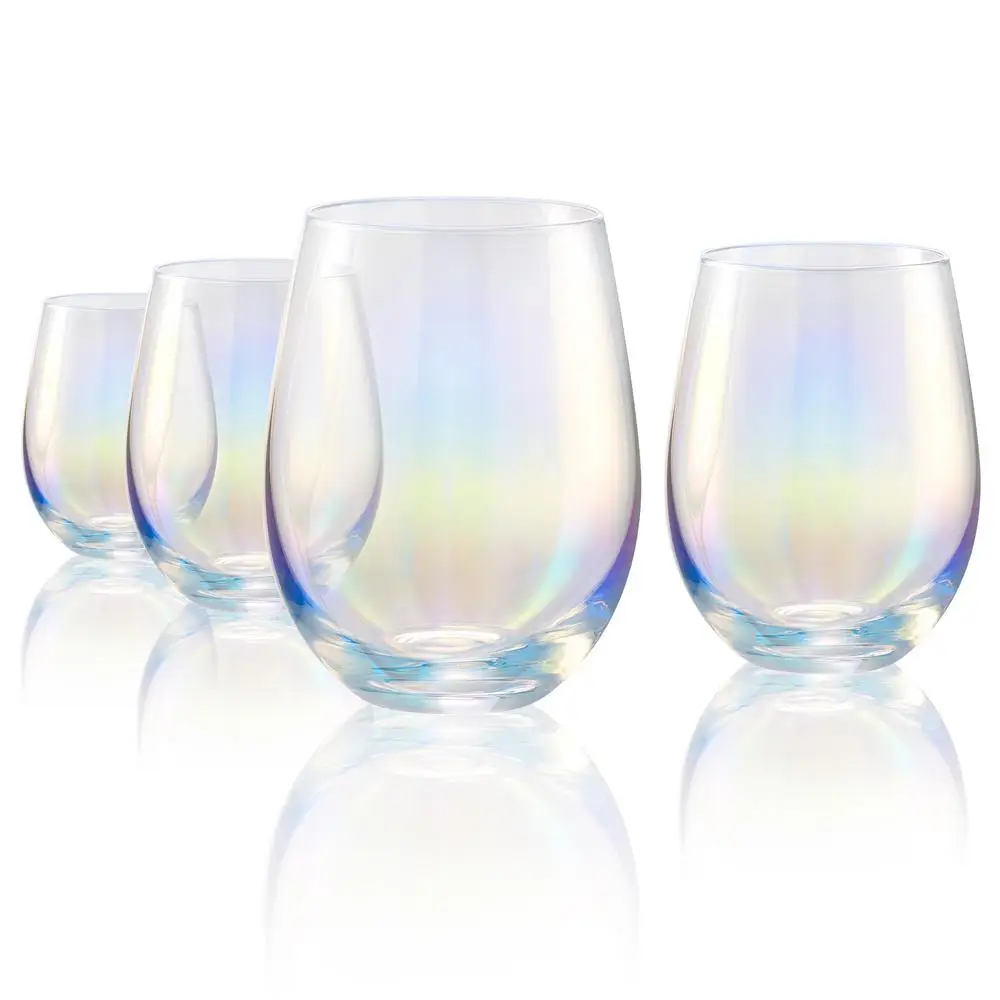 luster stemless wine glass clarity iridescent wine glass logo engraved colorful wine tumbler