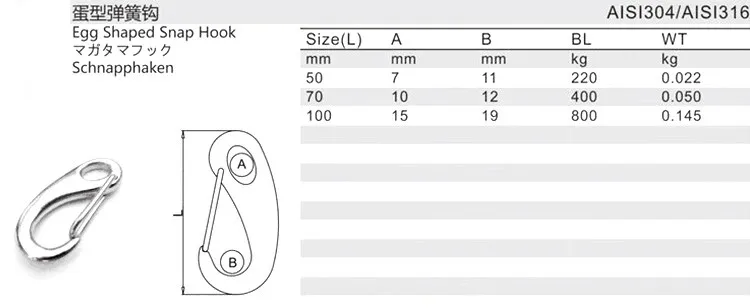 70 мм 304 лодочный морской из нержавеющей стали в форме яйца пружинные зажимы-Крючки быстросъемная карабиновая Пряжка скоба